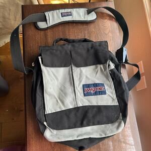 Vintage Jansport Messenger / Laptop Overnight Bag Black Gray  Blue Multi Pockets